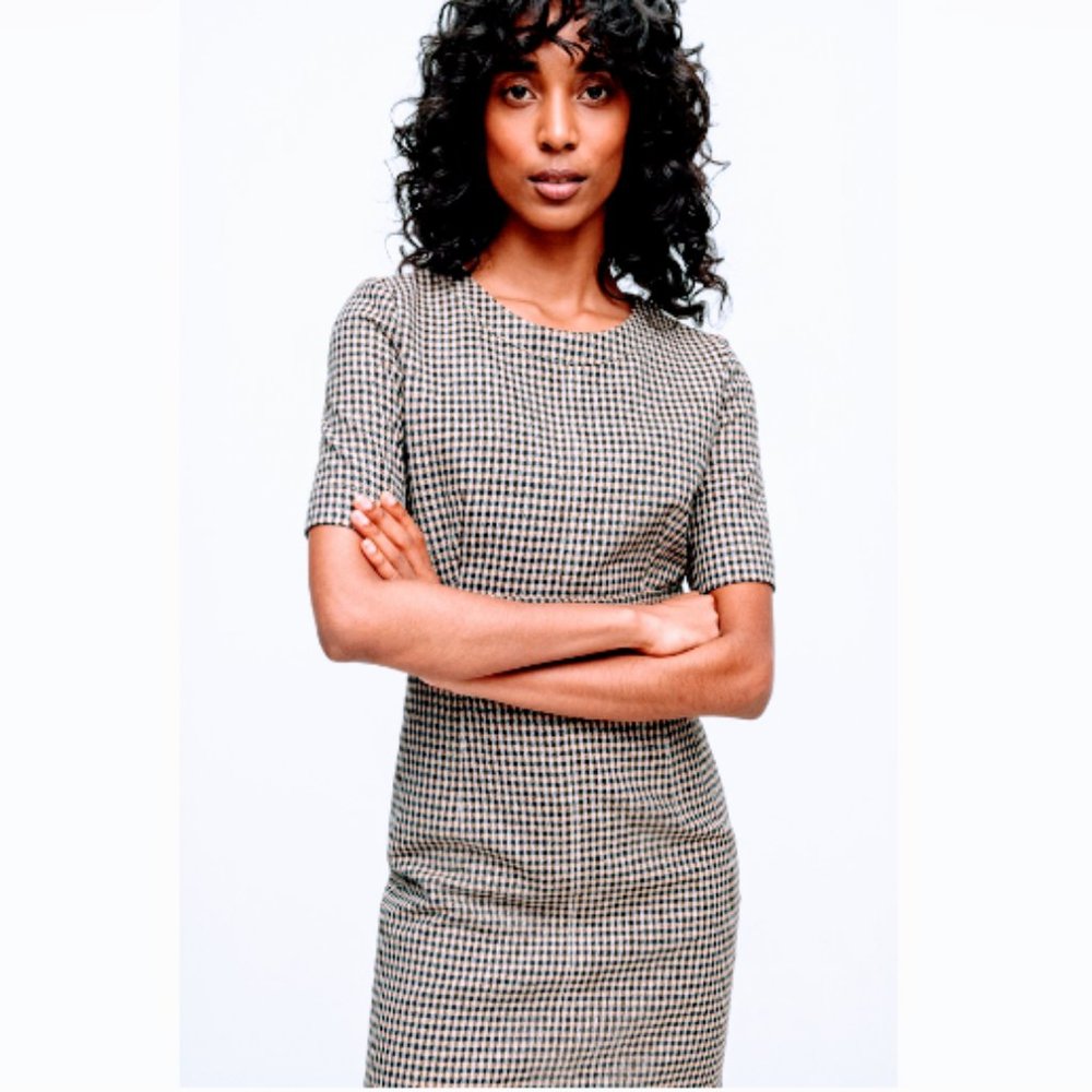 Brand new BOSS black and white checked houndstooth sheath dress